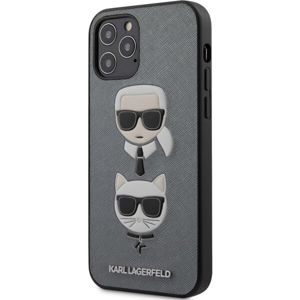 Karl Lagerfeld Saffiano K&C Heads kryt iPhone 12/12 Pro 6.1" stříbrný