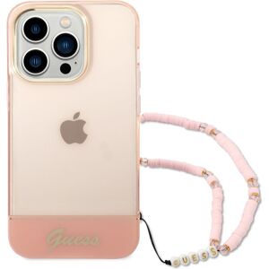 Guess PC/TPU Camera Outline Translucent kryt s poutkem iPhone 14 Pro růžový