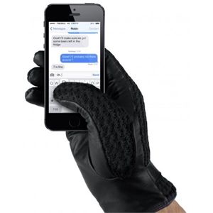 MUJJO kožené háčkované dotykové rukavice pro SmartPhone (vel. 8,5) černé