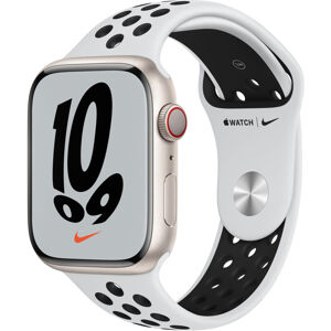 Apple Watch Nike Series 7 Cellular 45mm bílý hliník s platinovým/černým sportovním řemínkem