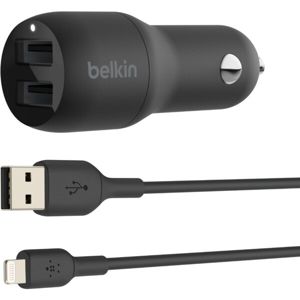 Belkin BOOST CHARGE duální USB-A nabíječka do auta + 1m Lightning kabel, černá
