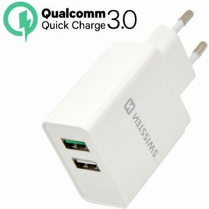 SWISSTEN Qualcomm 3.0 + Smart IC síťový adaptér 2x USB 30W bílý