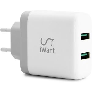 iWant dvojitá síťová USB nabíječka 2.generace bílá