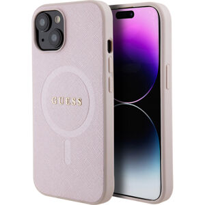 Guess PU Saffiano MagSafe kryt iPhone 15 růžový