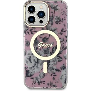 Guess PC/TPU Flowers IML MagSafe kryt iPhone 13 Pro Max růžový