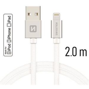SWISSTEN Textile kabel USB / Lightning MFi 2,0 m stříbrný