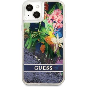 Guess Liquid Glitter Flower kryt iPhone 13 mini modrý
