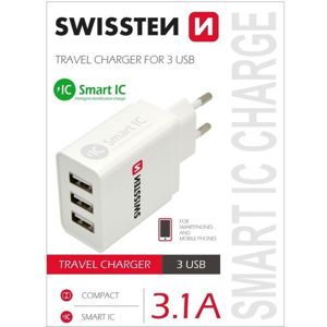 SWISSTEN síťový adaptér SMART IC 3x USB 3,1 A bílý