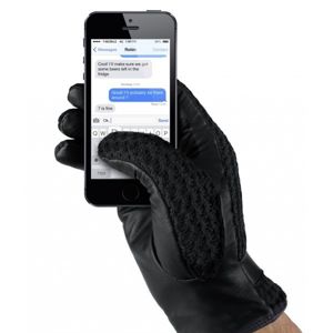MUJJO kožené háčkované dotykové rukavice pro SmartPhone (vel. 9) černé