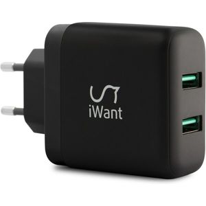iWant dvojitá síťová USB rychlo-nabíječka 2.generace černá
