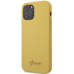 Guess Silicone Metal Logo Script kryt iPhone 12/12 Pro 6.1" žlutý