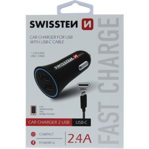 SWISSTEN CL Adaptér 2,4A Power 2x USB + USB-C kabel