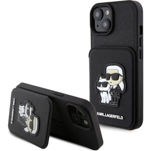 Karl Lagerfeld PU Saffiano Card Slot Stand Karl and Choupette Kryt iPhone 15 černý