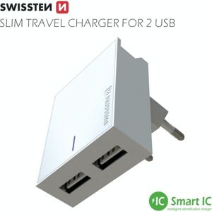 SWISSTEN síťový adaptér 2xUSB, 3A bílý + kabel USB/MicroUSB
