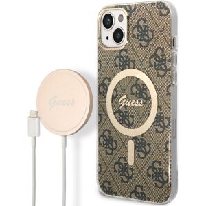Guess 4G MagSafe kryt + Bezdrátová nabíječka pro iPhone 14 Plus hnědá