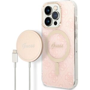 Guess 4G MagSafe kryt + Bezdrátová nabíječka pro iPhone 14 Pro růžová