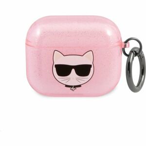 Karl Lagerfeld TPU Glitter Choupette Head pouzdro pro Airpods 3 růžové