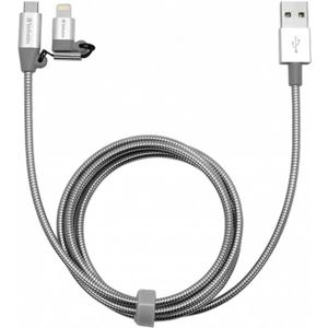 Verbatim 2v1 datový a nabíjecí kabel Lightning/MicroUSB/USB-A, 100cm stříbrný
