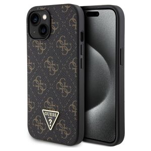 Guess PU Leather 4G Triangle Metal Logo kryt iPhone 15 černý