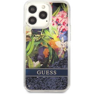 Guess Liquid Glitter Flower kryt iPhone 13 Pro modrý