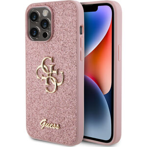 Guess PU Fixed Glitter 4G Metal Logo kryt iPhone 15 Pro Max růžový