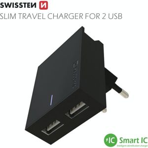 SWISSTEN síťový adaptér 2xUSB, 3A černý + kabel USB/MicroUSB
