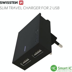 SWISSTEN síťový adaptér 2xUSB, 3A, MFi černý + kabel USB/Lightning