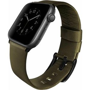UNIQ Mondain kožený řemínek Apple Watch 44/42mm olivově zelený