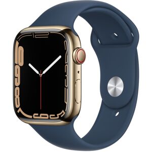 Apple Watch Series 7 Cellular 45mm zlatá ocel s hlubokomořsky modrým sportovním řemínkem