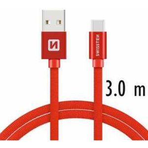 SWISSTEN Textile kabel USB / USB-C 3,0 m červený