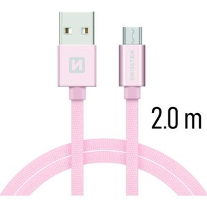 SWISSTEN Textile kabel USB / micro USB 2,0 m růžovo zlatý