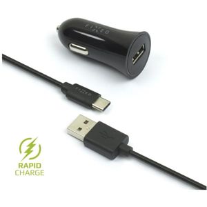 FIXED Rapid Charge autonabíječka s odnímatelným USB-C kabelem, 2,4A černá