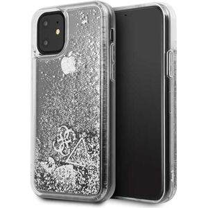 Guess Glitter case Hearts iPhone 11 stříbrný