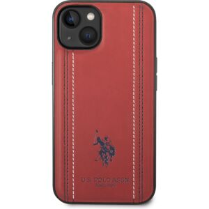 U.S. Polo PU Leather Stitched Lines kryt iPhone 14 Plus červený