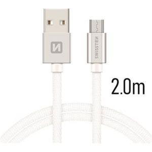 SWISSTEN Textile kabel USB / micro USB 2,0 m stříbrný