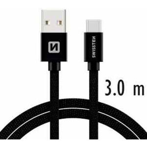 SWISSTEN Textile kabel USB / USB-C 3,0 m černý