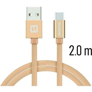 SWISSTEN Textile kabel USB / USB-C 2,0 m zlatý