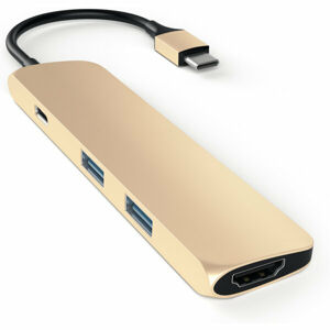 Satechi Aluminum SLIM TYPE-C MultiPort Adapter (HDMI 4K,PassThroughCharging,2x USB 3.0) zlatý