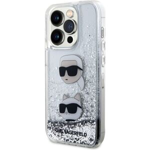 Karl Lagerfeld Liquid Glitter Karl and Choupette Head kryt iPhone 15 Pro Max stříbrný