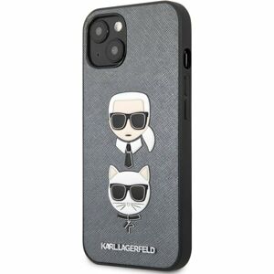 Karl Lagerfeld PU Saffiano Karl and Choupette Heads Case iPhone 13 mini stříbrný