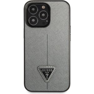 Guess PU Saffiano Triangle kryt iPhone 13 Pro stříbrný