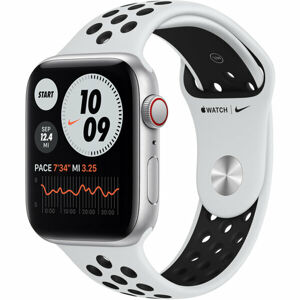 Apple Watch Nike SE Cellular 44mm stříbrný hliník s platinovým/černým sportovním řemínkem