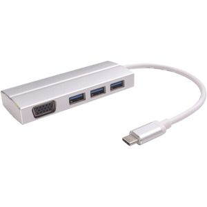 PremiumCord Adaptér USB 3.1 Type-C male na VGA female + 3x USB 3.0 stříbrný