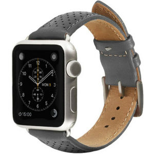 Monowear Perforated Leather Band Apple Watch 42,44 mm šedý/stříbrné přezky