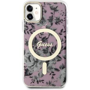 Guess PC/TPU Flowers IML MagSafe kryt iPhone 11 růžový
